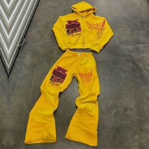 Conjunto de Sudadera con Capucha y Pantalones de Chándal para Hombre, de Algodón Grueso con Forro Polar, Estampado de Rayas, Efecto Desgastado por el Sol y Lavado Ácido, Colección Invierno 2026, Estilo Urbano Personalizado - Product Image 5