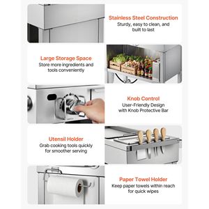 Carrello Griglia a Gas Commerciale da Esterno in Acciaio Inossidabile con 2 Bruciatori a Propano (11.600 BTU Ciascuno) e 4 Ruote Bloccabili 1/3 F-per Esterni - Product Image 6