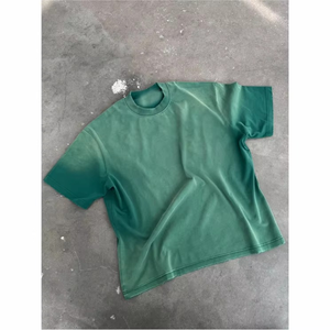 Camiseta de mujer de talla grande, estilo urbano retro, efecto desgastado por el sol, con cuello redondo, lavado ácido, personalizada, vintage, 100% algodón, tejido ligero - Product Image 1