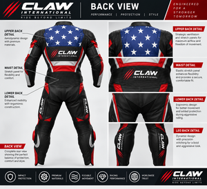 Traje de Motociclismo Unisex de Cuero Estampado CLAW INTERNATIONAL, Diseño de Bandera Americana, Manga Larga, Transpirable y de Secado Rápido - Product Image 3