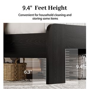 Letto matrimoniale in legno con piattaforma, testiera illuminata a LED e contenitore, 2 USB, silenzioso, non richiede rete a molle - Product Image 6