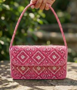 Leaf Design Leopard Pattern <b>Storage</b> Bag <b>Seed</b> Bead Purse Women Shoulder Bag Luxury Evening Clutch Wedding Party Fashion Handbag - Product Image 2