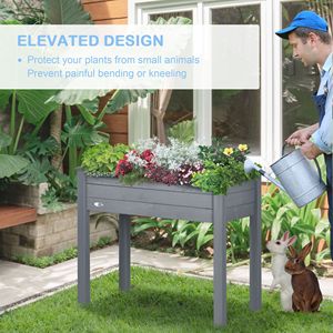 Fioriera in Legno Grigio Scuro da 34 Pollici con Design Classico e Fori di Drenaggio, Letto da Giardino Rialzato per Ortaggi, Erbe e Fiori da Giardino - Product Image 5
