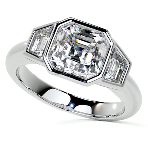 นําเสนอแหวนหมั้น Moissanite สามหิน Asscher และเพชรสี่เหลี่ยมคางหมู Moissanite ชุด - Product Image 6