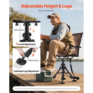 Chaise de chasse pivotante silencieuse à 360 degrés, cadre en acier robuste, pliable, portable, avec accoudoirs - Product Image 4