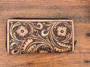 Western Hand Tooled <b>Leather</b> Wallet <b>Purse</b> High Quality Full Grain Genuine <b>Leather</b> Clutch Wholesale Handmade <b>Leather</b> Floral Wallet - Product Image 5