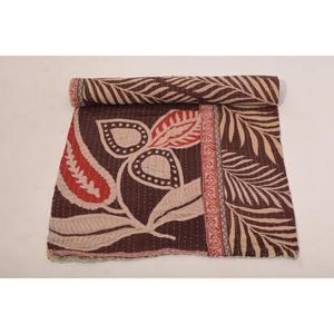 Cotton Kantha Bedspread <b>Handmade</b> Gudri <b>Quilt</b> Reversible Vintage Throw Blanket Indian Home Decor - Product Image 2