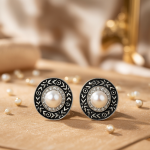 Trendy Black Number Earrings with Pearl and Diamond Accents for Party - Product Image 2