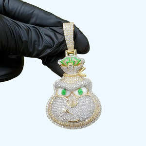 Cartoon Money Bag Pendant Charm Crystal Rhinestone 18K Gold Plated Men's Hiphop Style Themed Jewelry Gift - Product Image 1