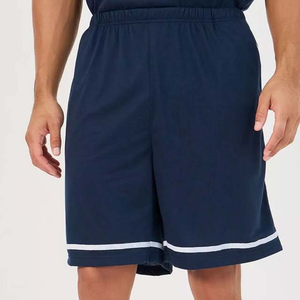Ensemble T-shirt et short pour homme bleu marine à manches courtes avec bordure contrastante blanche, coupe oversize, style streetwear, tricoté 100% coton, délavé à l'acide - Product Image 2