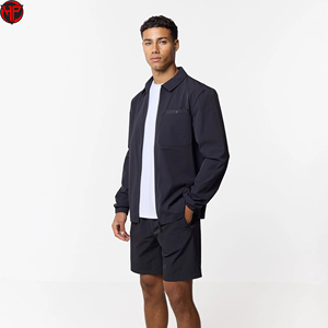 Mens Nylon <b>Jacket</b> Set Long Sleeve <b>Zip</b> <b>Up</b> Turn-Down Collar Double Pocket Casual Workwear Outerwear Shorts Set - Product Image 3