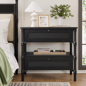 Table de chevet élégante en rotin DreamCraft avec 2 tiroirs de rangement et pieds stylés, fabriquée au Vietnam - Product Image 1