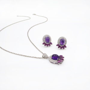 Ensemble pendentif et boucles d'oreilles en argent sterling 925 avec améthyste naturelle et rhodolite, plaqué rhodium, bijoux fins OEM ODM - Product Image 1