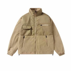 Veste d'hiver pour homme à blocs de couleur, chaude, zippée, à manches longues, col montant, style décontracté, en polaire et coton matelassé - Product Image 6