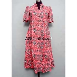 Robe décontractée confortable en tissu 100% coton pour filles, femmes, dames, col en V, manches courtes, coupe évasée, pour la plage, les fêtes, design tendance - Product Image 3