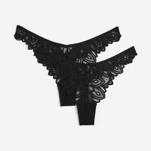 Wholesale Organic Cotton Lace Seamless <b>Underwear</b> Striped Fabric Customize Women Low Rise Sexy Tanga Thong Panties Waist Logo - Product Image 5