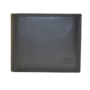 <b>Men's</b> Genuine Leather <b>Wallet</b> Short Length RFID Protection Fold Closure Minimalist Design Embossing Detail <b>Black</b> - Product Image 1