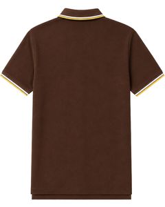เสื้อโปโลชายสีน้ำตาลแบบกำหนดเอง แขนสั้น สวมใส่สบาย เหมาะสำหรับกีฬากอล์ฟ ระบายอากาศได้ดี ใส่ได้ในฤดูร้อน ดีไซน์คอเสื้อตัดสีลายทาง - Product Image 2
