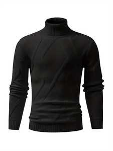 Pull en maille à col roulé pour homme, coupe ajustée, motif géométrique, pull chaud d'hiver, vêtements en maille décontractés à la mode pour homme - Product Image 6