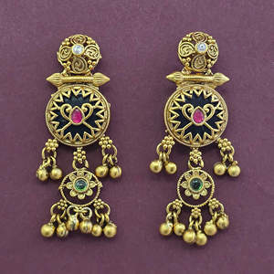 Mayoristas de Joyería Artesanal en India, Pendientes de Estilo Antiguo con Baño de Oro Mate 231707 - Product Image 5