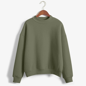 เสื้อสเวตเตอร์คอกลมสีเขียวมะกอกสำหรับผู้หญิง แขนยาว สีพื้น ทรงหลวม ผ้าถัก ผ้าฝ้าย ใส่ได้ในฤดูใบไม้ร่วง - Product Image 1