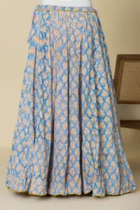 Women's Hand Block Print & Embroidery Pure Cotton Maxi <b>Skirt</b> Boho Paisley <b>Elastic</b> Waist Summer Beach Bohemian - Product Image 4