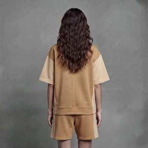 Ensemble 2 pièces tricoté en coton pour femme : haut col rond coupe ample et short de couleur unie – Idéal pour le quotidien printemps-été - Product Image 4