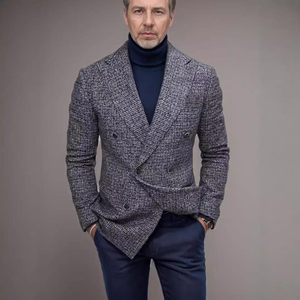 Costume en laine croisé pour homme, style britannique, col à revers, coupe droite, tissé, anti-rétrécissement, pour affaires - Product Image 1
