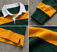 T-shirt à manches longues pour homme en coton épais, style streetwear, avec panneaux à bords bruts et rayures rugby personnalisées, fabrication OEM, patchwork, type polo