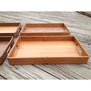 Plateau de service rectangulaire en bois fait main avec poignées, plateau décoratif en bois massif écologique pour table basse, décoration de la maison - Product Image 1