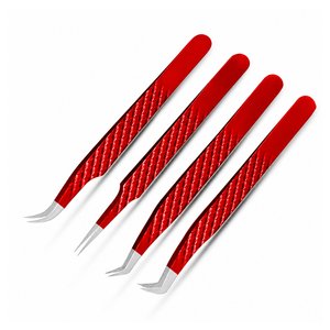 Red Fiber <b>Eyelash</b> Tweezers Set Precision Fine Tip Stainless Steel <b>Tools</b> for Lash Extensions <b>Beauty</b> Salon Use - Product Image 3
