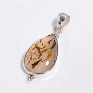 Colgante de Ágata Dendrítica Natural con Bisel de Oro Vintage en Plata de Ley 925, Elegante Collar de Piedra Preciosa para Compromiso - Product Image 3
