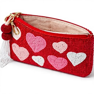 <b>Cute</b> Heart Beaded Coin <b>Purse</b> Handmade High Quality Chain Strap Mini Wallet with Polyester Lining for Women Cards - Product Image 1