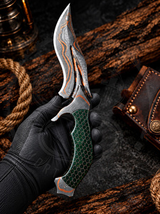 Couteau Bowie à lame en acier Damas forgé à la main, manche en nid d'abeille, garde-poignée croisé, pour la chasse, le camping, les activités de plein air, couteau de collection - Product Image 2