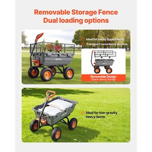 Carro de Jardín Convertible 2 en 1 con Manija Plegable a 90 Grados y Valla de Almacenamiento, Capacidad de 1200 Libras, Carro Utilitario de Polietileno - Product Image 6