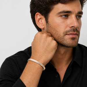 18ct Rose Gold Sapphire Two-Tone Inlay <b>Bangle</b> Bracelet <b>Men's</b> Minimalist Geometric Design Luxury Daily Wear Party Gift - Product Image 4