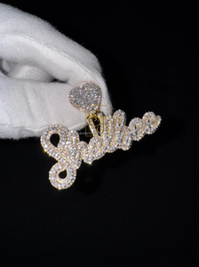 Men's Hip Hop 10K <b>Solid</b> Gold Plated Iced Custom Cursive Name Letter <b>Necklace</b> Heart Clasp Natural Diamond Romantic Pendant Gift - Product Image 2