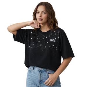 เสื้อยืดสีดำแบบยาว ผ้าวอร์สต์ แต่งคริสตัลวิบวับ สไตล์ฮิปฮอป บลิง บลิง สตรีทแวร์ ทรงโอเวอร์ไซส์ สำหรับผู้ชาย - Product Image 3