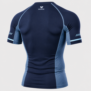 เสื้อรัดกล้ามเนื้อแขนสั้นสำหรับผู้ชาย WARPRO แห้งเร็ว ระบายอากาศดี ดีไซน์แผงตาข่ายสีน้ำเงิน - Product Image 3