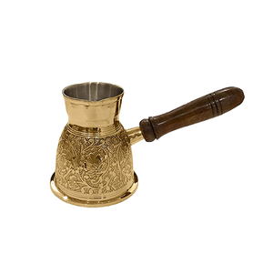Cafetera de té de color dorado de latón con diseño en relieve con mango de madera, tetera para servir más vendida - Product Image 1
