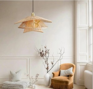 Abat-jour moderne en rotin à 3 niveaux, tressé à la main, multi-couches, pour suspension, luxe, en osier, pour restaurant et hôtel - Product Image 3