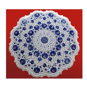 Dessus de table de travail indien de meilleure qualité en marbre blanc et vert incrusté de forme ronde pour la décoration d'hôtels et de restaurants Dessus de table à usage - Product Image 5