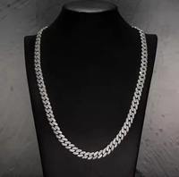 Collier gourmette en argent 925 de qualité supérieure avec moissanite taille baguette, plaqué or/argent/platine, pour fiançailles, mariage, ou déclaration de style