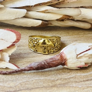 Bague large en laiton plaqué or 18 carats pour femme, motif champignon céleste, style bohème, vente en gros - Product Image 1