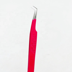 Pince à épiler professionnelle en acier inoxydable massif pour extensions de cils, gravée, rose vif, à 90 degrés, argentée, lisse, à prix abordable - Product Image 4