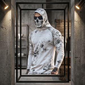 Men's Hooded Long Sleeve <b>Skull</b> Print Sun Protection Shirt UPF50+ Full Length Performance Fishing Apparel - Product Image 6