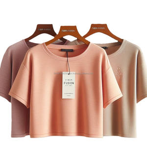 Cómodas camisetas de algodón para mujer, colores sólidos personalizados, estampado de logotipo, tejido suave, informal, manga corta, cuello en V, venta al por mayor - Product Image 1