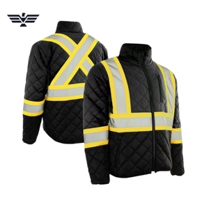 Chaqueta de Seguridad Reflectante Acolchada de Algodón Ignífugo Personalizada |   Chaqueta de Trabajo Acolchada Negra de Alta Visibilidad con Cinta Reflectante - Product Image 2