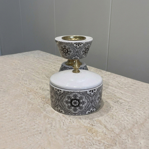 Luxury <b>Marble</b> Bakhoor Burner Set Floral Patterned Incense Holder & <b>Jar</b> On White Wooden Tray Premium Middle East Home Decoration - Product Image 5