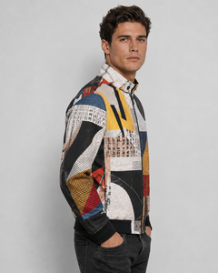 <b>Men's</b> Patchwork Bomber <b>Jacket</b> Stand Collar Zipper Closure Casual Style Polyester Cotton Blend Autumn Wear Bomber <b>Jacket</b> - Product Image 2